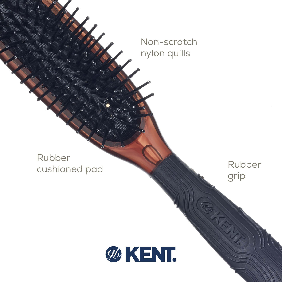 Kent Headhog air-cushioned pad protects scalp during brushing.