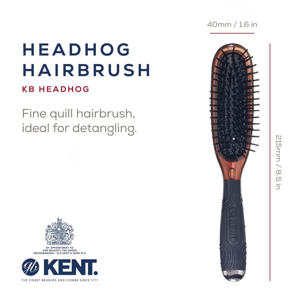 Kent Headhog ball-bristle detangler, smooth detangling for all hair types.