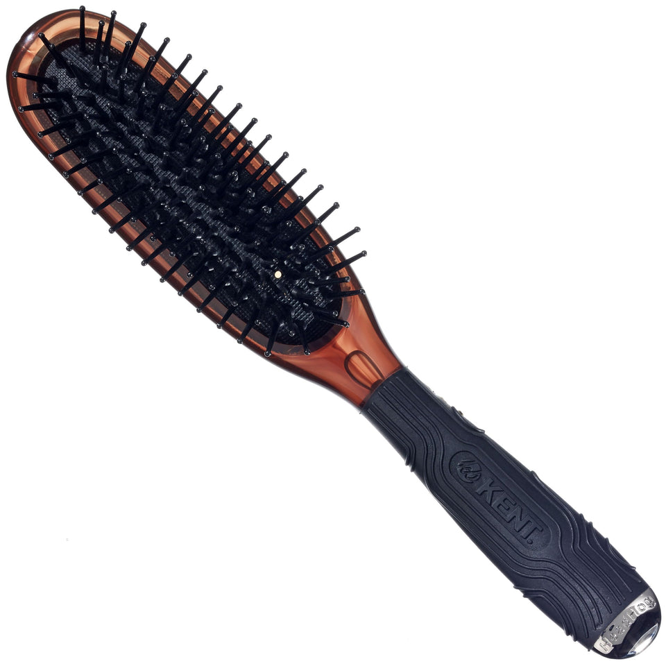 Kent Headhog detangler brush, purse-size, glides through hair on-the-go.