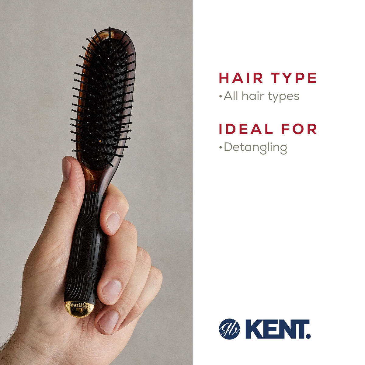 Kent Headhog ergonomic rubber grip for comfortable styling.