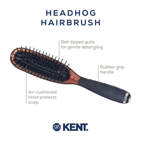 Kent Headhog rounded nylon bristles deliver gentle scalp contact.