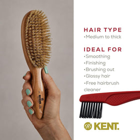 Kent LC4 Detangler Brush with natural boar bristles distributing scalp oils.