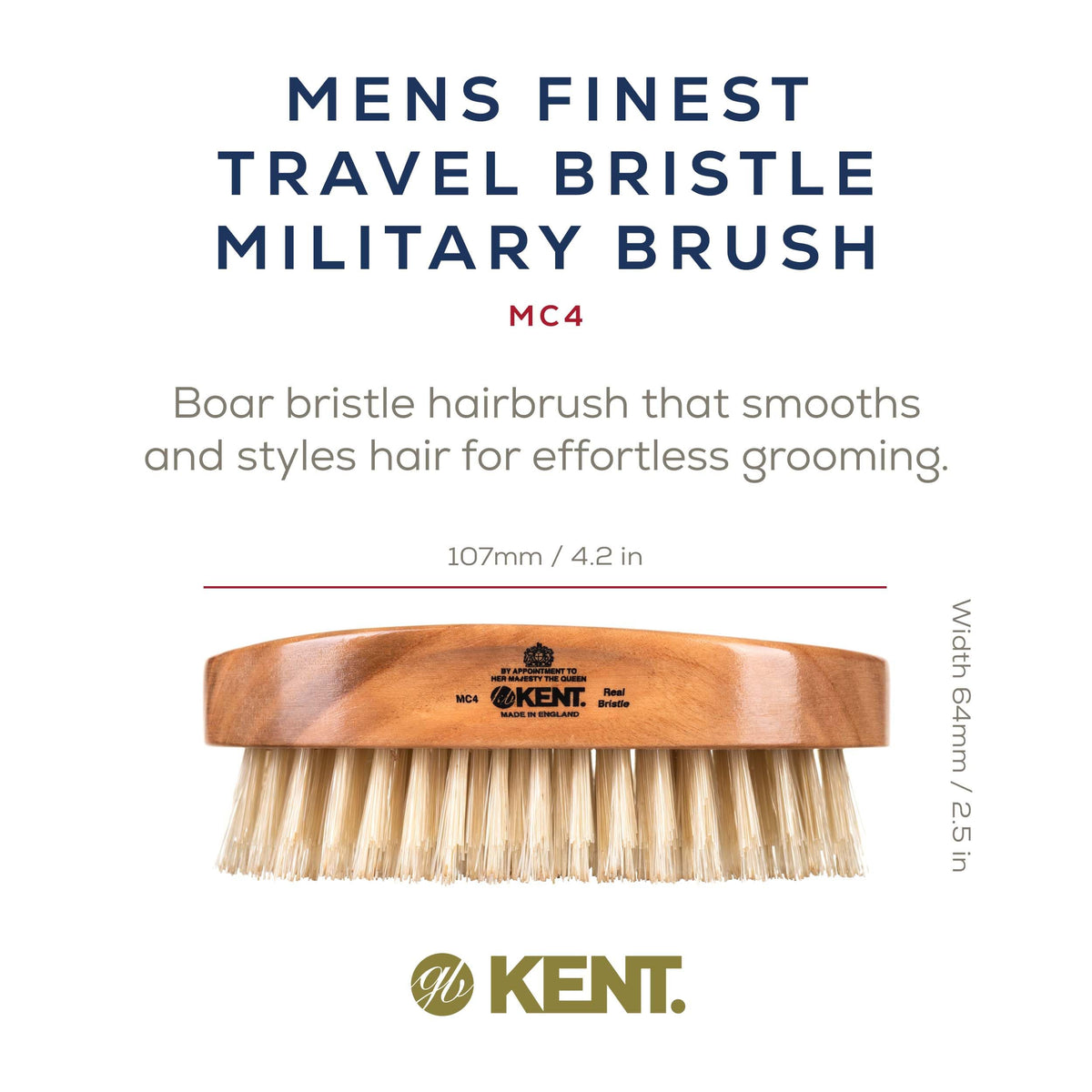 Kent MC4 firm bristles deliver targeted coarse-hair grooming.