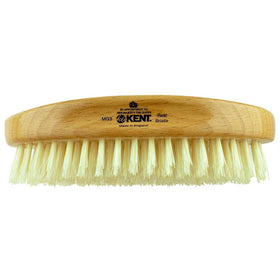 Kent MG3 Finest hair brush handle closeup on beechwood base
