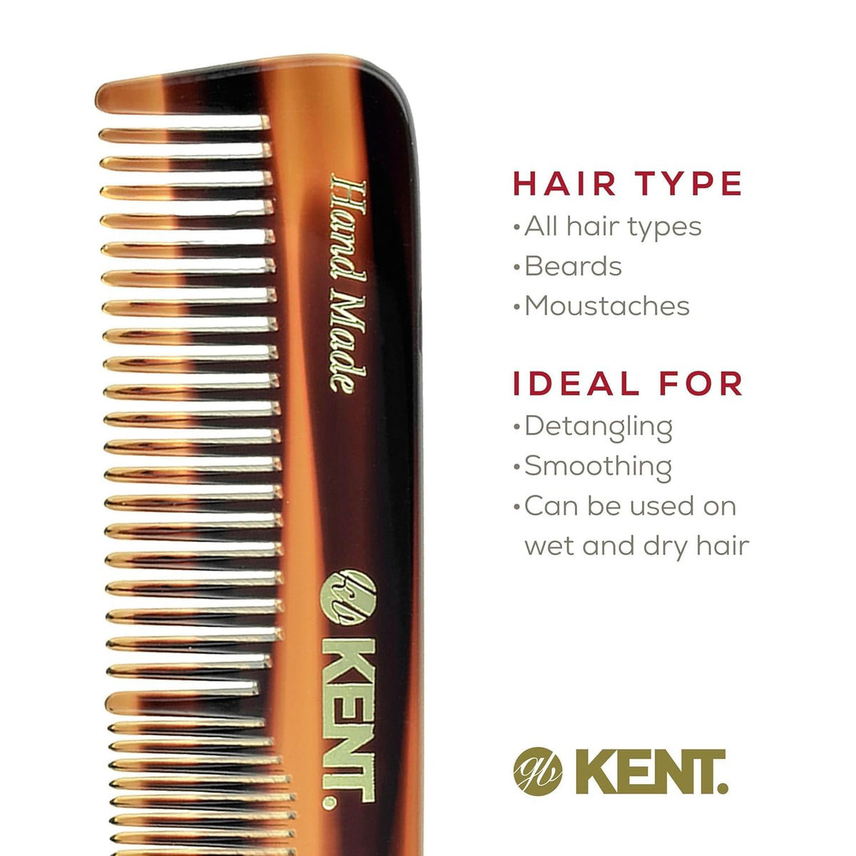 Kent OT Pocket Comb supports beard and mustache care with dual-tooth design