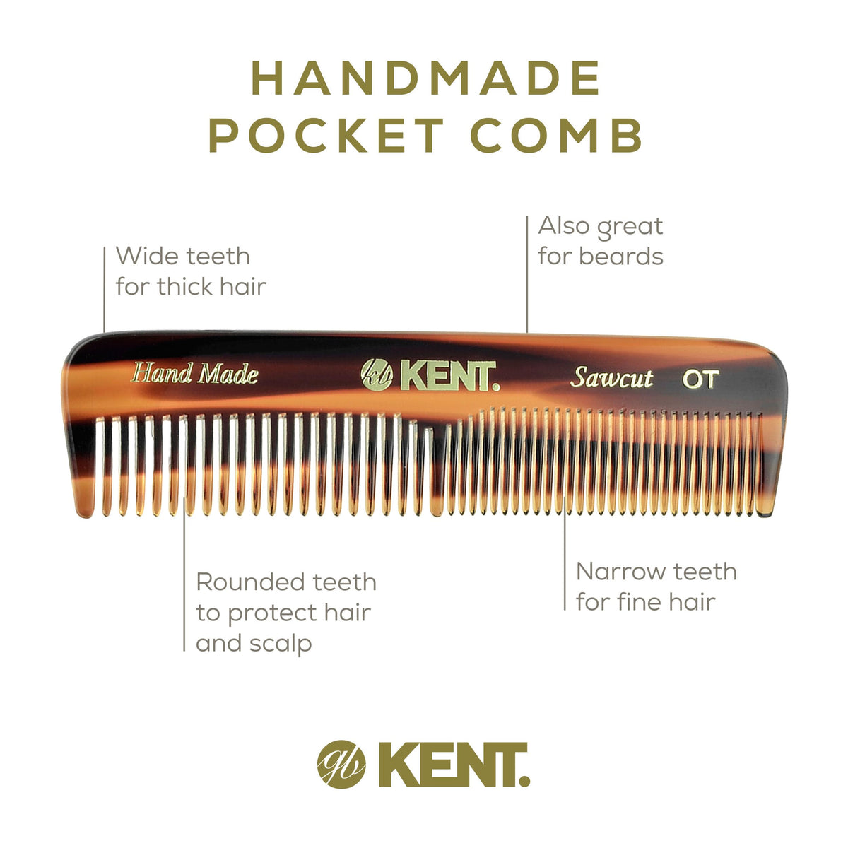 Compact Kent OT Tortoise comb ideal for travel and on-the-go grooming