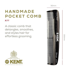 Close-up of Kent R7T handmade comb showing rounded teeth