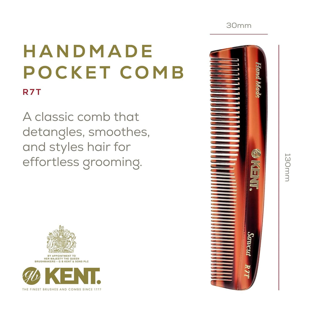Kent R7T pocket comb graphite finish for on-the-go styling