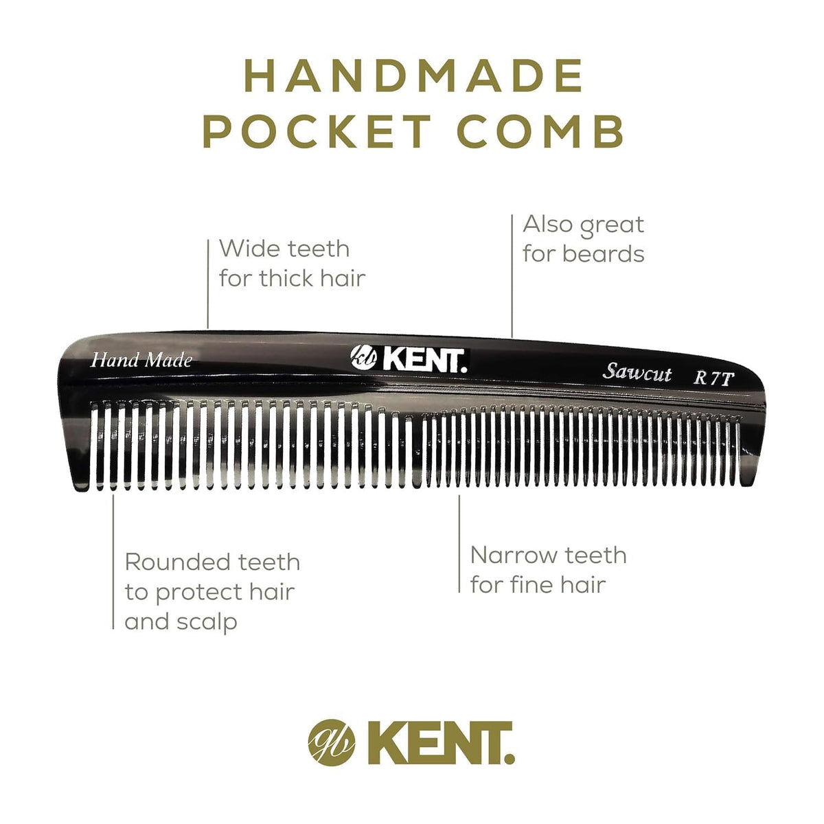 Rounded teeth of Kent R7T provide comfortable glide through hair