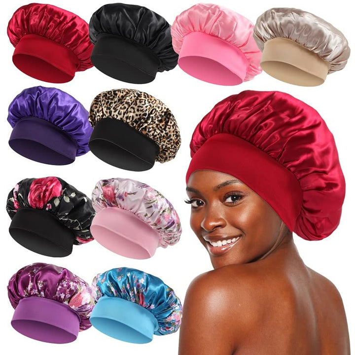 KEPUWAY 10-piece satin bonnet pack protects hair overnight with a secure, gentle fit