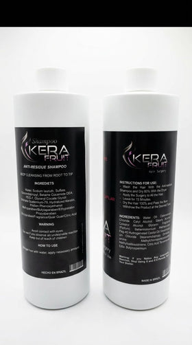 Kera Fruit Clarifying Shampoo bottle preps hair for thorough cleansing and product uptake.