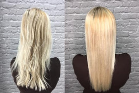 Kera Fruit Hair Surgery before-after comparison highlights texture and movement improvement.