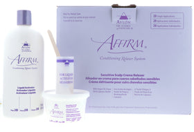 KeraCare Avlon Affirm Sensitive Scalp Kit packaging showing four-step system for gentle, comfortable use.
