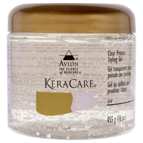KeraCare Avlon Protein Styling Gel clear bottle shows firm hold and shine.