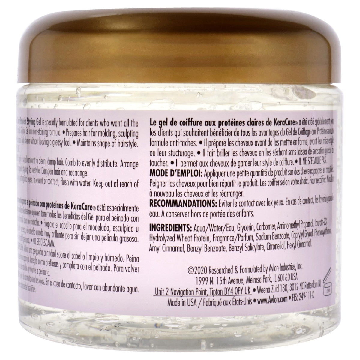 KeraCare Avlon Protein Styling Gel clear hair application highlights versatile sculpting.