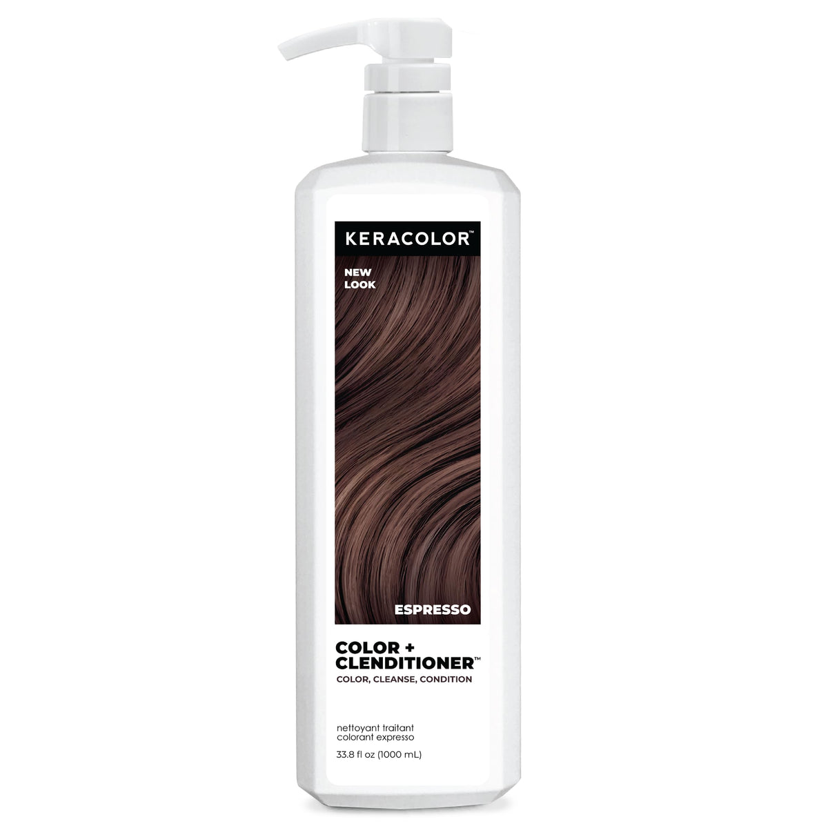Keracolor Espresso bottle pour demonstrates easy color deposit for vibrant tone.