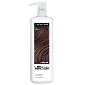 Keracolor Espresso bottle pour demonstrates easy color deposit for vibrant tone.