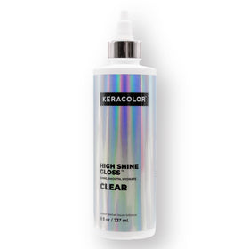 Keracolor High Shine Clear Hair Gloss bottle showing crystal-clear glow for smooth hair.