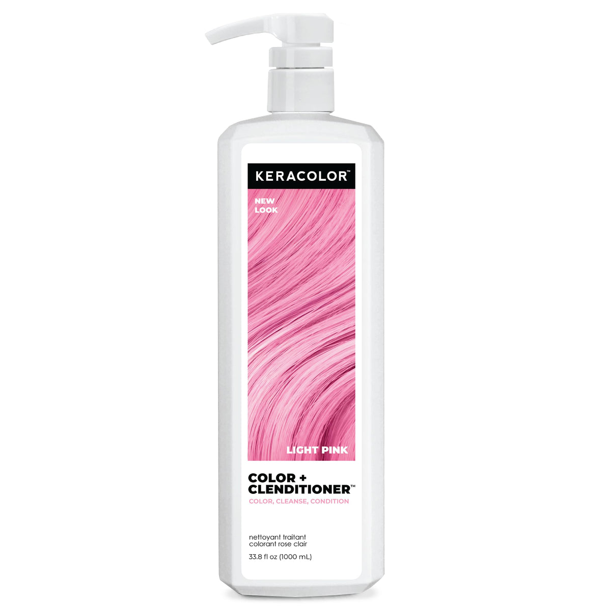 Keracolor Light Pink Clenditioner bottle depositing color while conditioning.