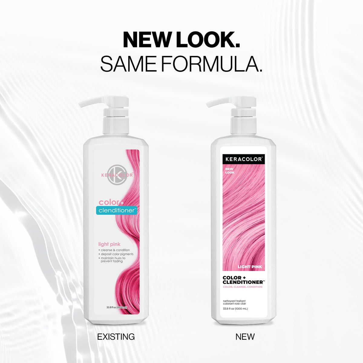 Keracolor Light Pink Clenditioner pour showing even color deposit on hair.