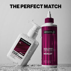 Keracolor Merlot finished glossed hair look showcasing vibrant sheen.