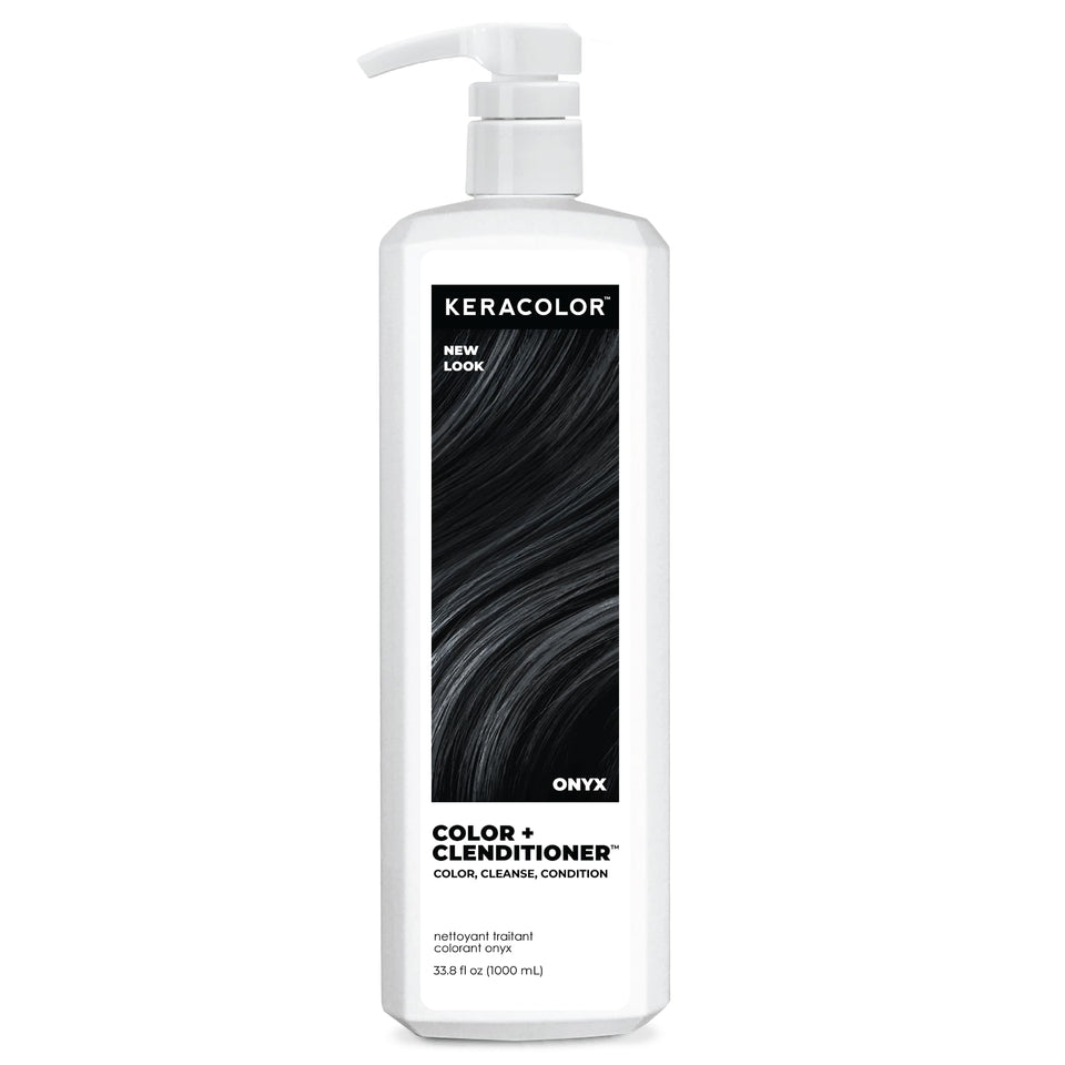 Keracolor ONYX bottle pour demonstrating color deposit for at home refresh.