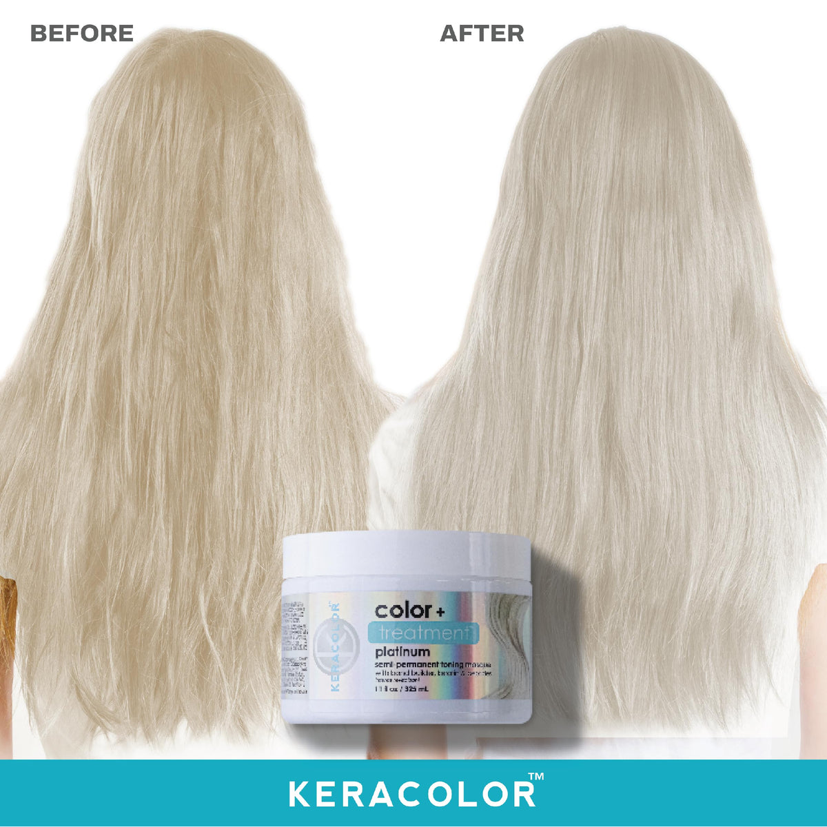 KERACOLOR Platinum color masque tub highlights vibrant platinum tone and nourishment.