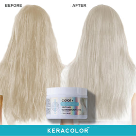 KERACOLOR Platinum color masque tub highlights vibrant platinum tone and nourishment.