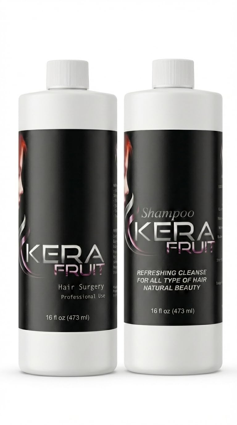 Kerafruit Hair Conditioner bottle showing smoothing and hydration for frizz control.