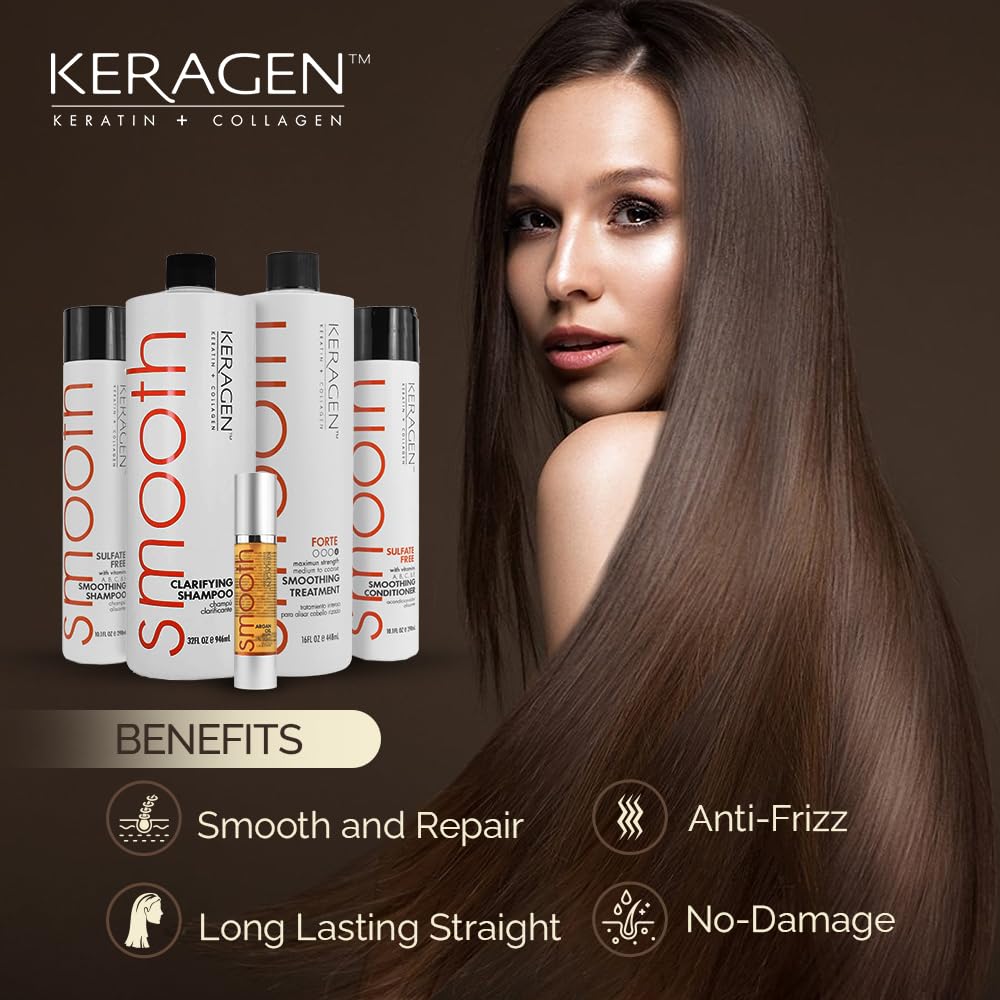 KERAGEN smoothing conditioner bottle nourishes and detangles for sleek hair