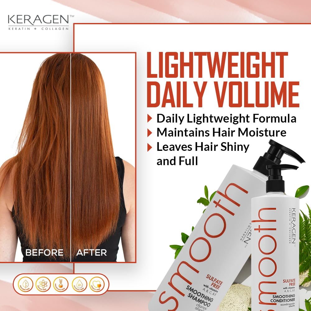 KERAGEN conditioning application demonstrates detangling ease and frizz control for smooth hair