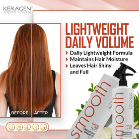 KERAGEN conditioning application demonstrates detangling ease and frizz control for smooth hair