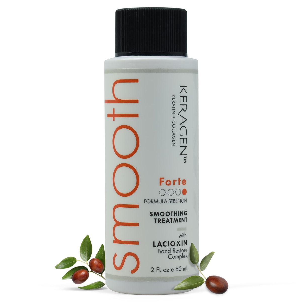 KERAGEN Forte bottle close-up for premium smoothing capability in a salon setting