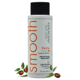 KERAGEN Forte bottle close-up for premium smoothing capability in a salon setting