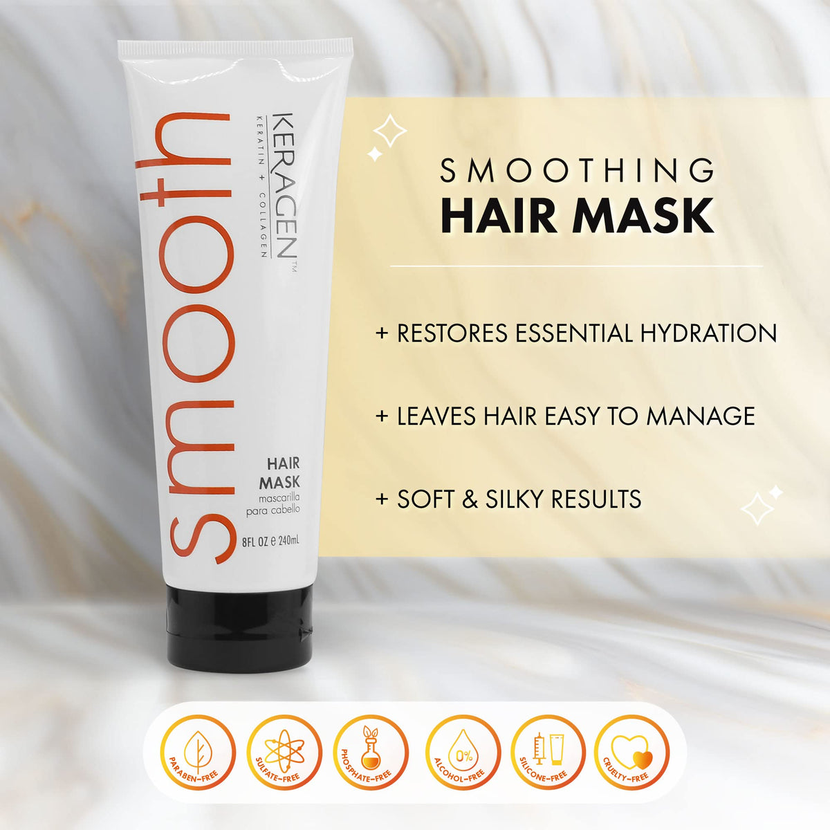KERAGEN Hair Mask ingredients visual emphasizes nourishing compounds for repair
