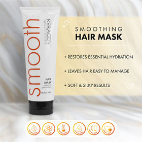 KERAGEN Hair Mask ingredients visual emphasizes nourishing compounds for repair