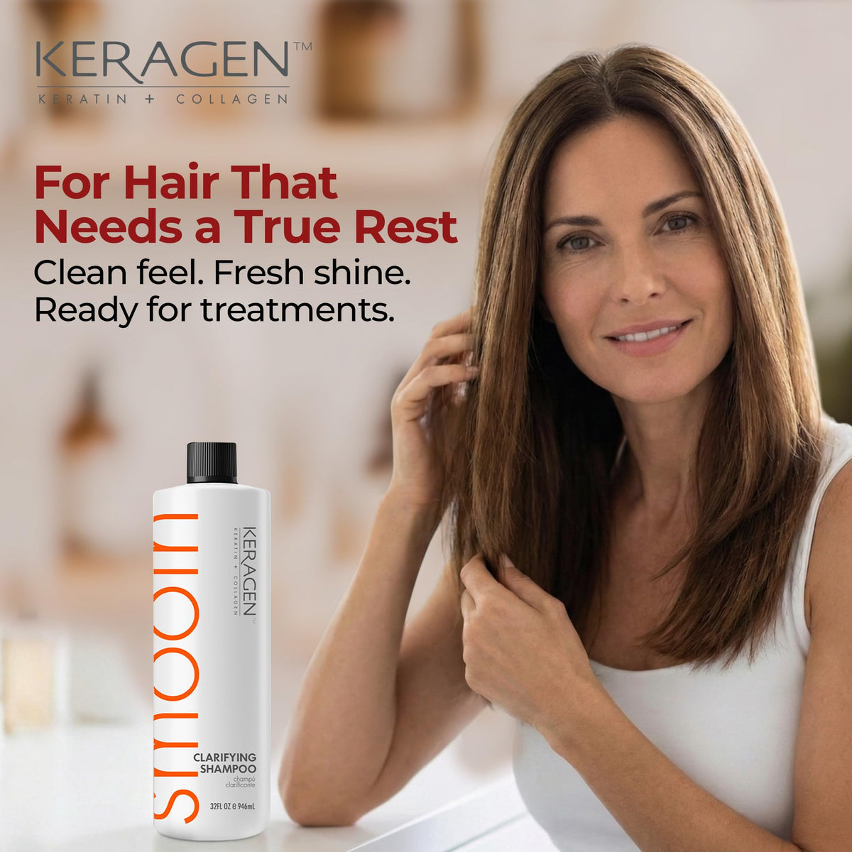 KERAGEN Salon-grade cleansing highlights professional quality for prepping strands