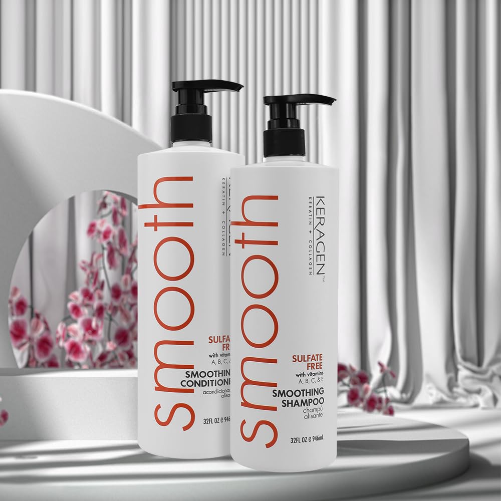 KERAGEN sulfate-free formula label closeup emphasizes gentle cleansing for all hair types