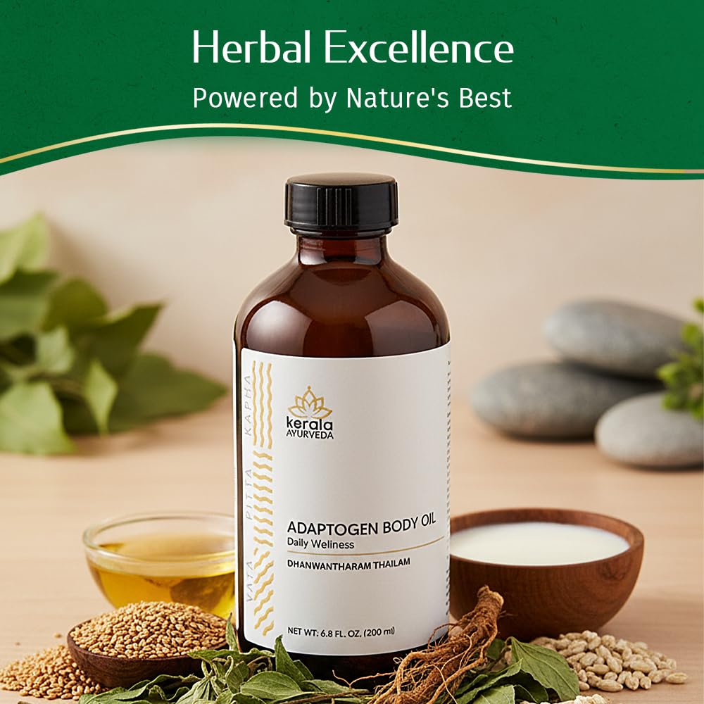 Kerala Ayurveda Dhanwantharam Thailam being poured for easy application and skin hydration.