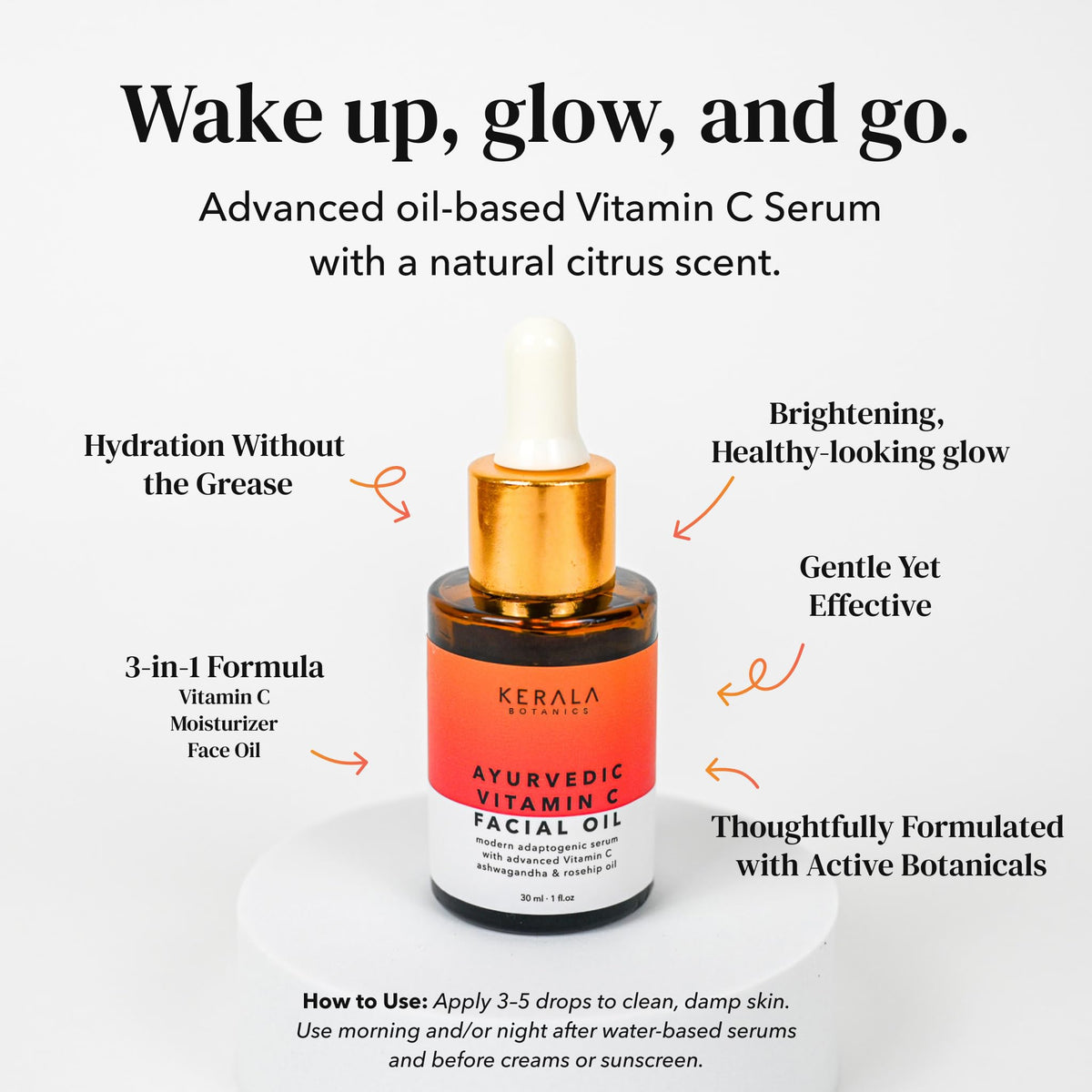 Kerala Rituals rosehip oil dropper highlighting nourishing glow