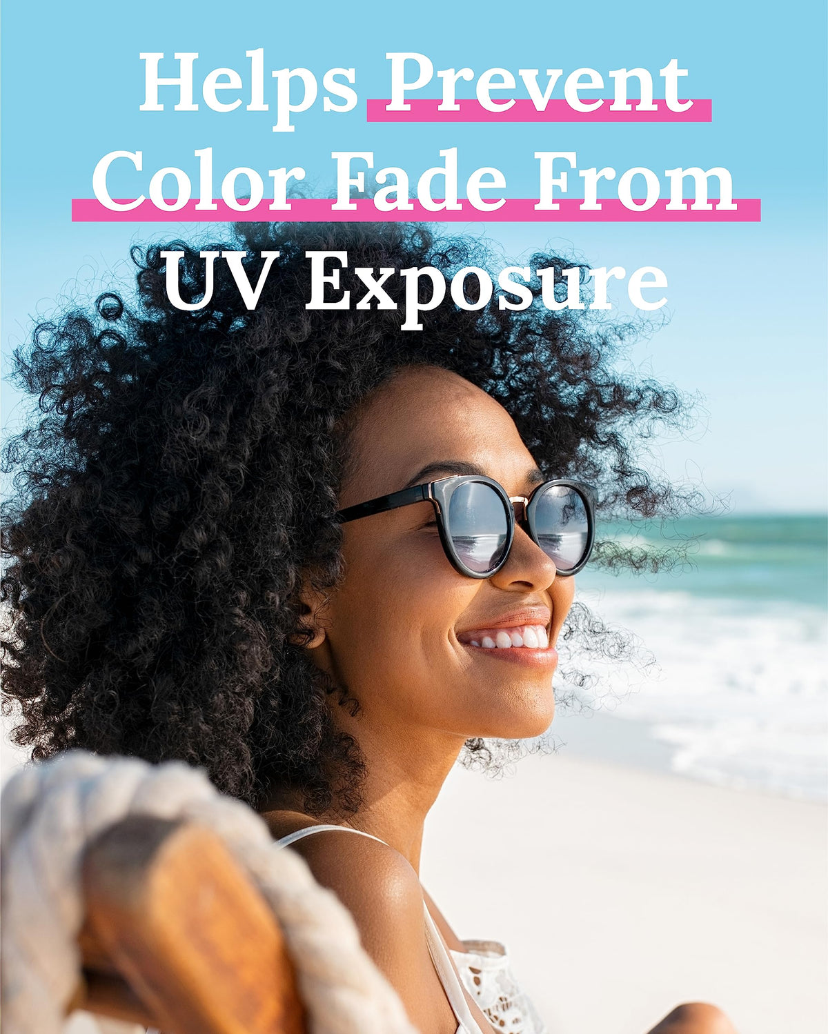 Keranique Color Boost Shampoo box conveys fade-defying potential under UV exposure.