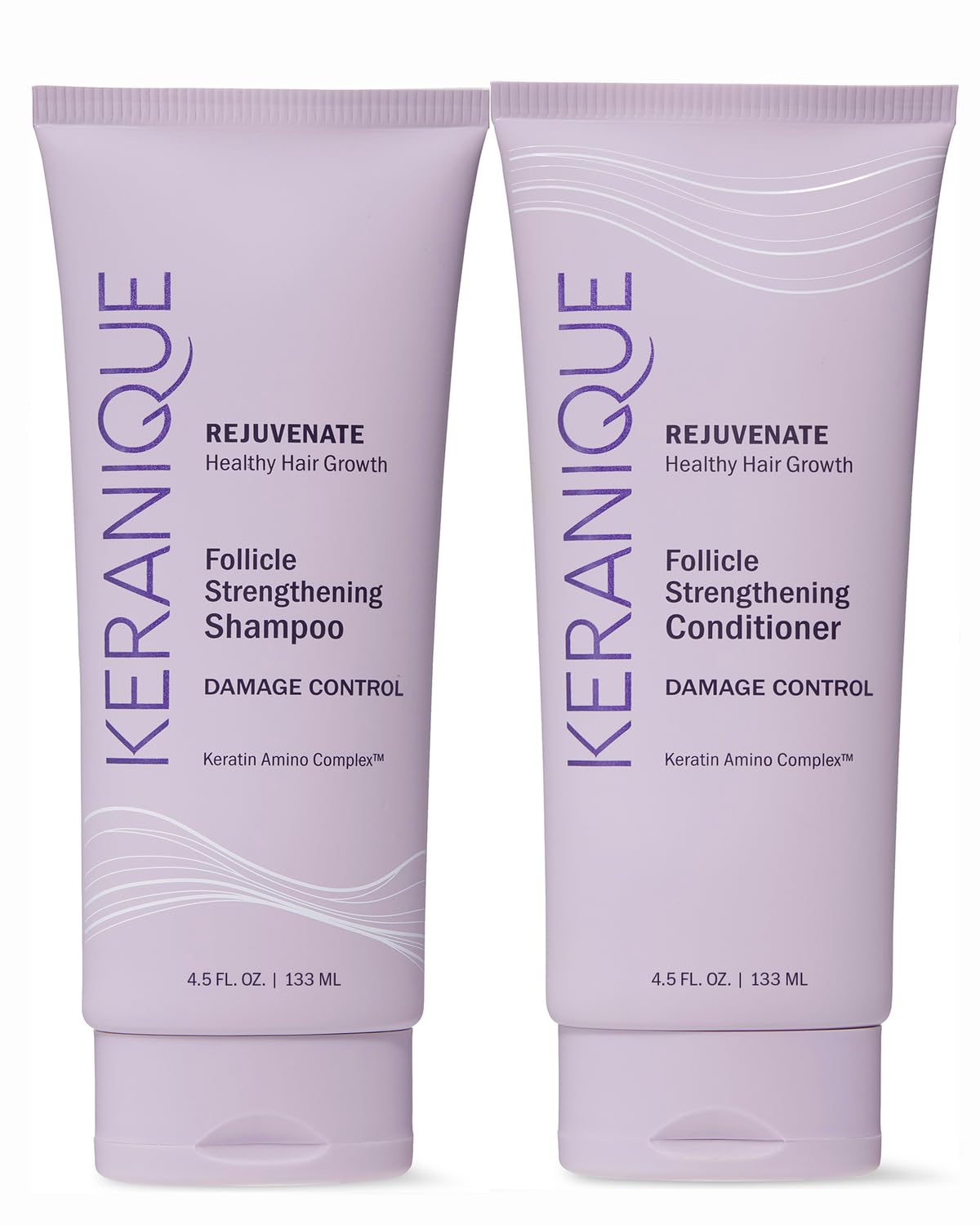 Keranique Damage Control Shampoo bottle showing cleansing power for stronger, more resilient hair.