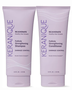 Keranique Damage Control Shampoo bottle showing cleansing power for stronger, more resilient hair.