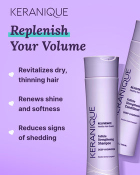 Keranique hands applying shampoo in shower for a refreshing cleanse