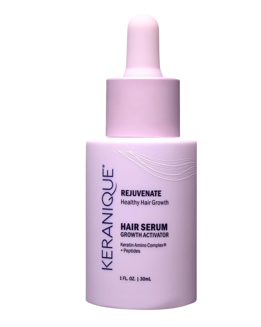 Keranique Hair Growth Activator Serum bottle; promotes fuller-looking hair.