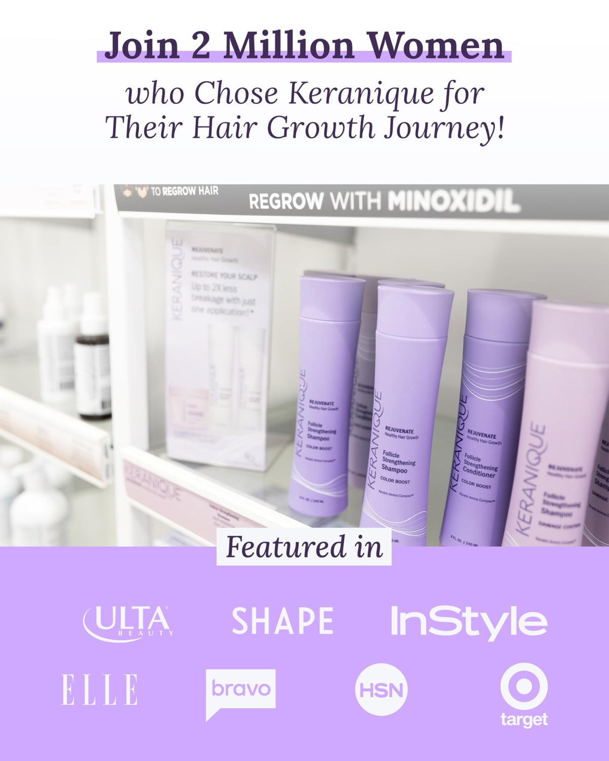 Keranique scalp health close-up suggesting fuller-looking strands