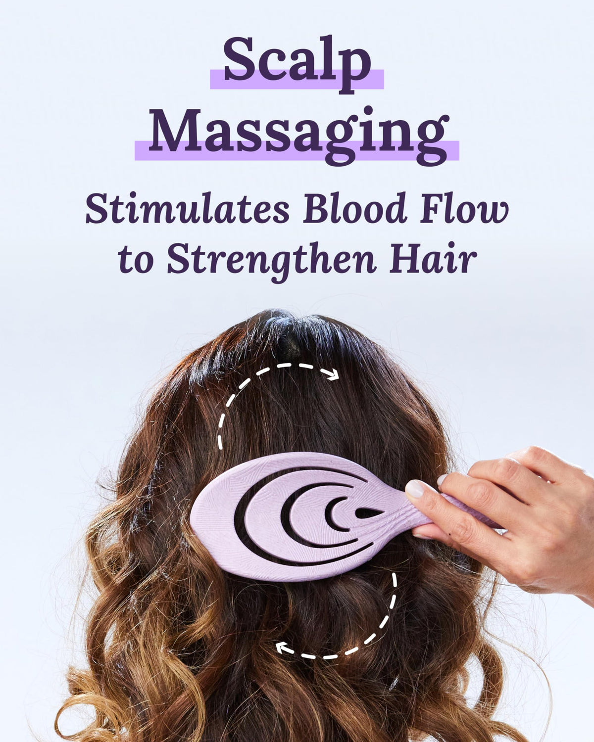Keranique scalp massage brush in action highlights soothing scalp stimulation.
