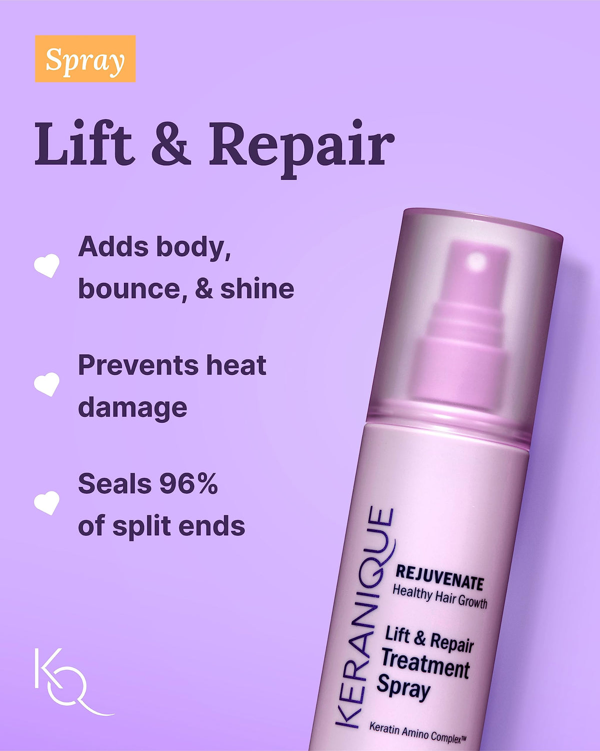 Keranique texturizing spray bottle demonstrating lift and texture for styling