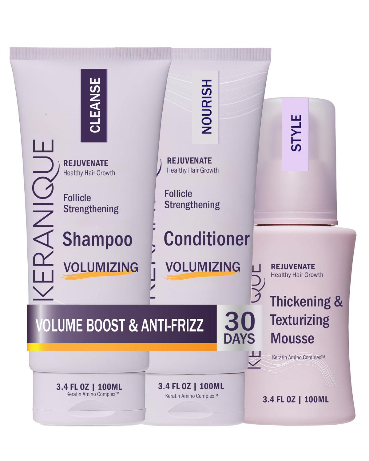 Keranique volume bottle pour shows easy application for fuller-looking hair.