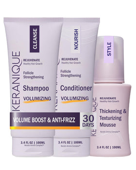 Keranique volume bottle pour shows easy application for fuller-looking hair.